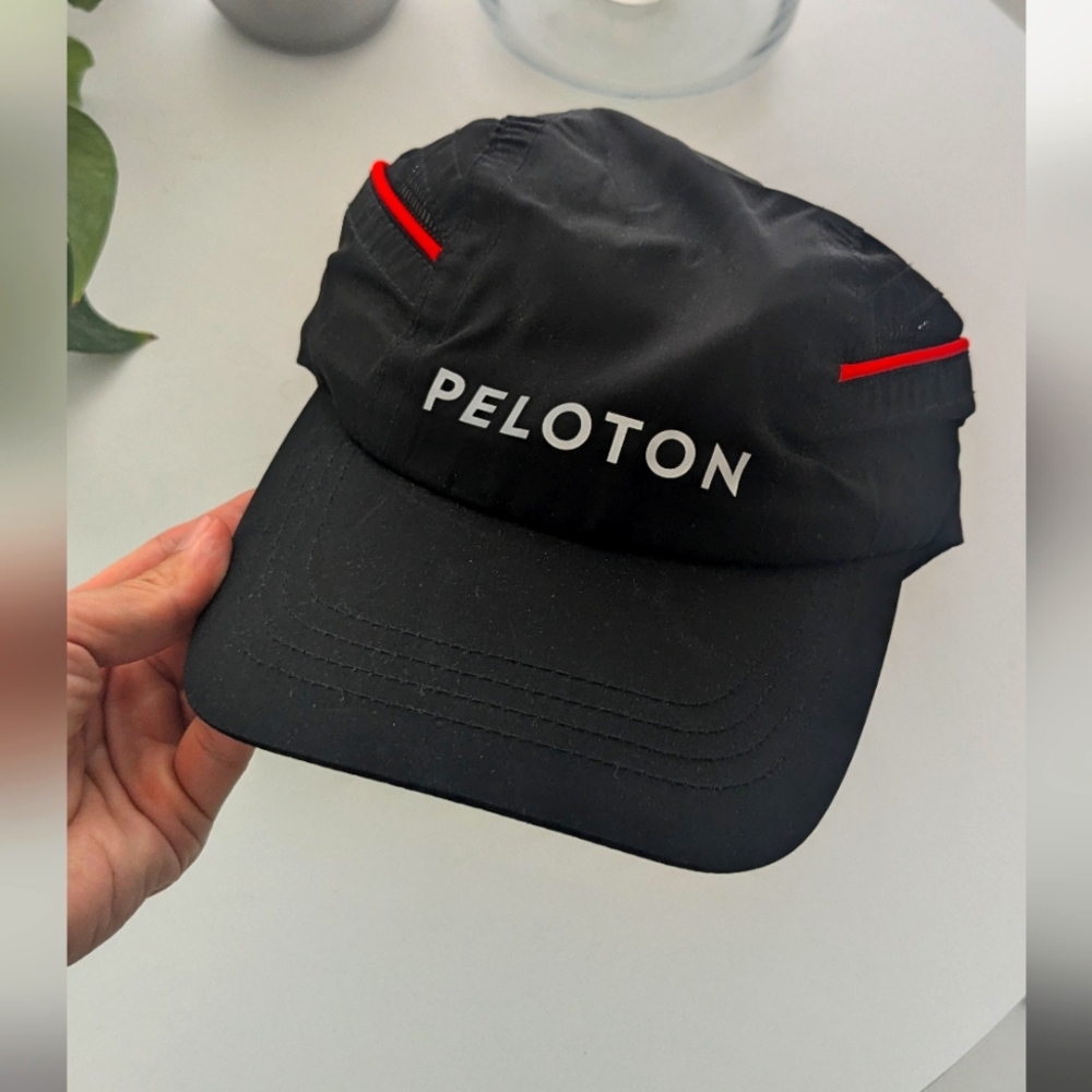 NEW Peloton Black Red Vented Nylon Running or Cycling Cap